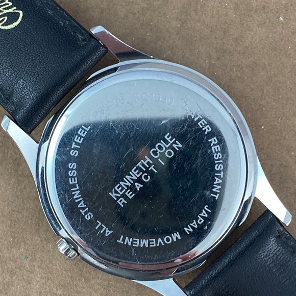 Kenneth Cole Silver Tone Black Leather Quartz Watch - Picture 7 of 10